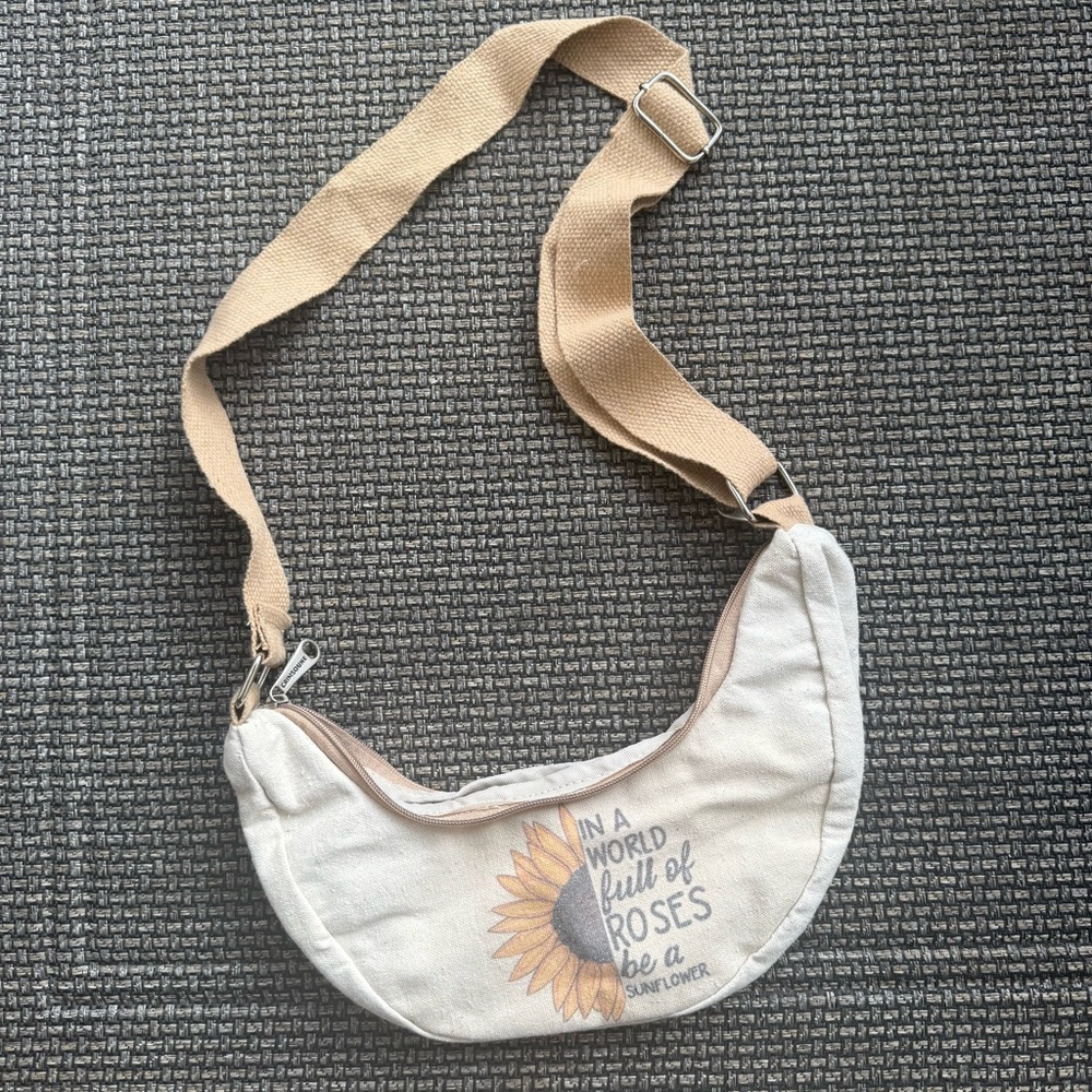 Floral Canvas Crescent Crossbody / Shoulder Bag